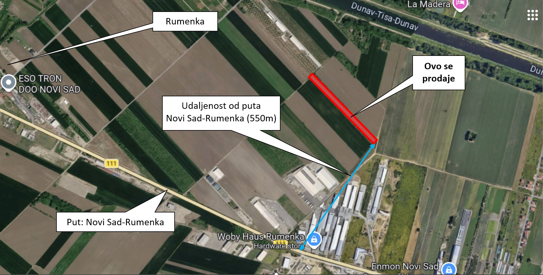 Zemljište pored puta NoviSad-Rumenka, 2 jutra (20 EUR/m2)